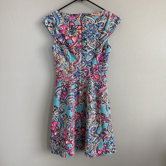 Lilly Pulitzer Dress Womens XS Briella Bait & Switch Fit Flare Blue Pink 61391 - Picture 7 of 9